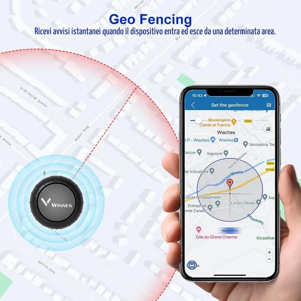 Winnes Mini tracker GPS 4G negru pentru câini